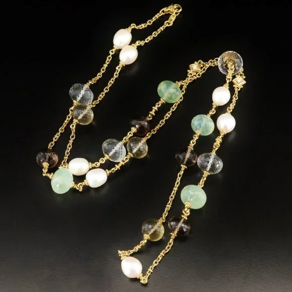 29000 / Judith Ripka Bahama Mama Diamond Gem Pearl Necklace 36 / 80 grams 18K